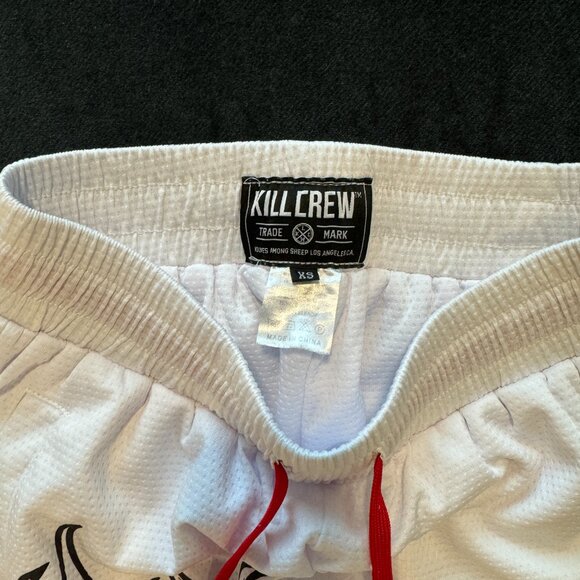 Kill Crew MUAY THAI FLAME SHORTS (MID THIGH CUT) - WHITE / BLACK - Picture 3 of 4